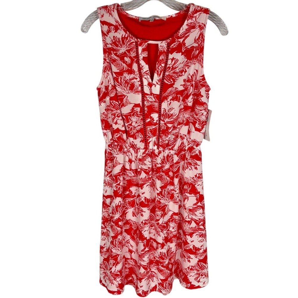 Collective Concepts Red White Floral Mini Dress NWT Sleeveless Keyhole Neck Chic